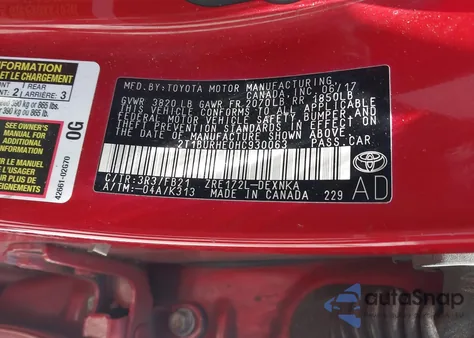 2017 Toyota Corolla Le from USA, damaged, VIN 2T1BURHE0HC930063